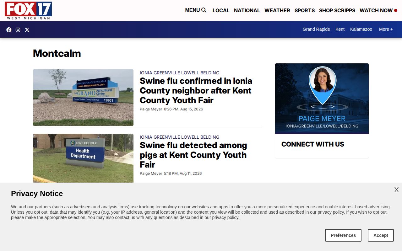 Montcalm County crime-news and arrest-record section from a local news outlet